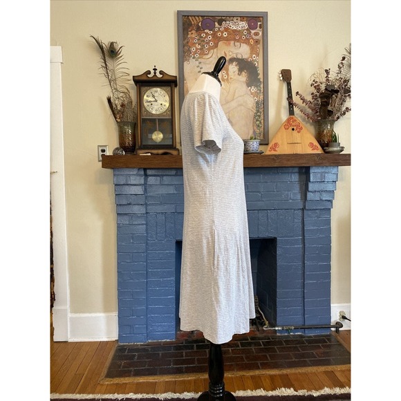 Toad & Co M ORGANIC Cotton Knit Tencel Dress Grey Stripe A Line Fit Flare Midi - Picture 3 of 13